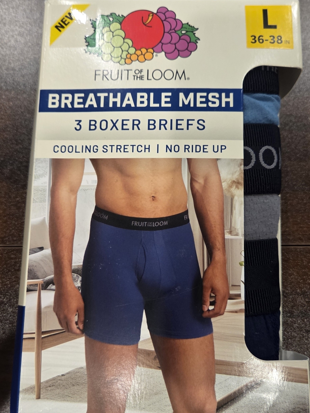 Fruit of the Loom Breathable Mesh 3 Boxer Briefs Blue Boxer Briefs Size Large